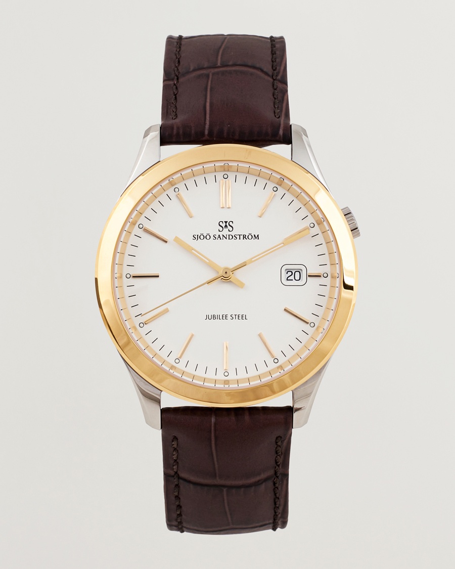 Sjöö Sandström Jubilee Steel Quartz 40mm Gold Bezel White/Brown Calf – Marron