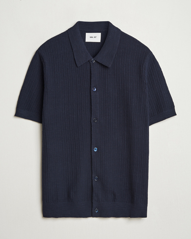 NN07 Nolan Knitted Short Sleeve Shirt Navy Blue – Bleu
