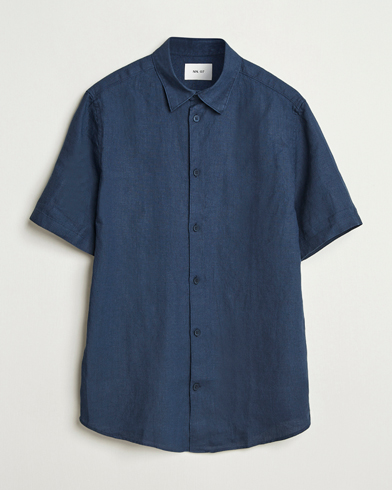 NN07 Enzo Linen Short Sleeve Shirt Navy Blue – Bleu