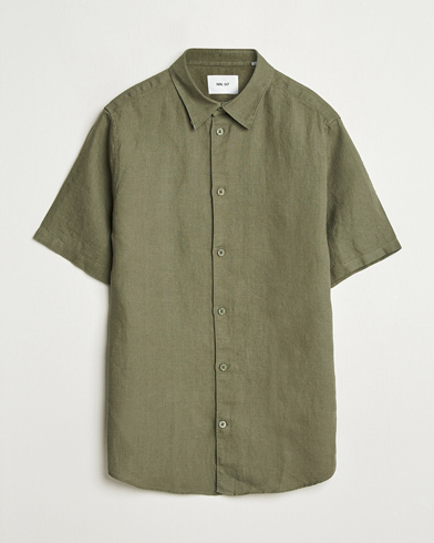 NN07 Enzo Linen Short Sleeve Shirt Capers Green – Vert