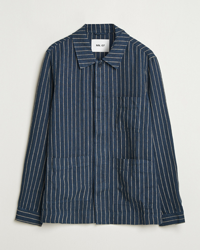 NN07 Olav Linen Pinstriped Overshirt Navy Blue – Bleu