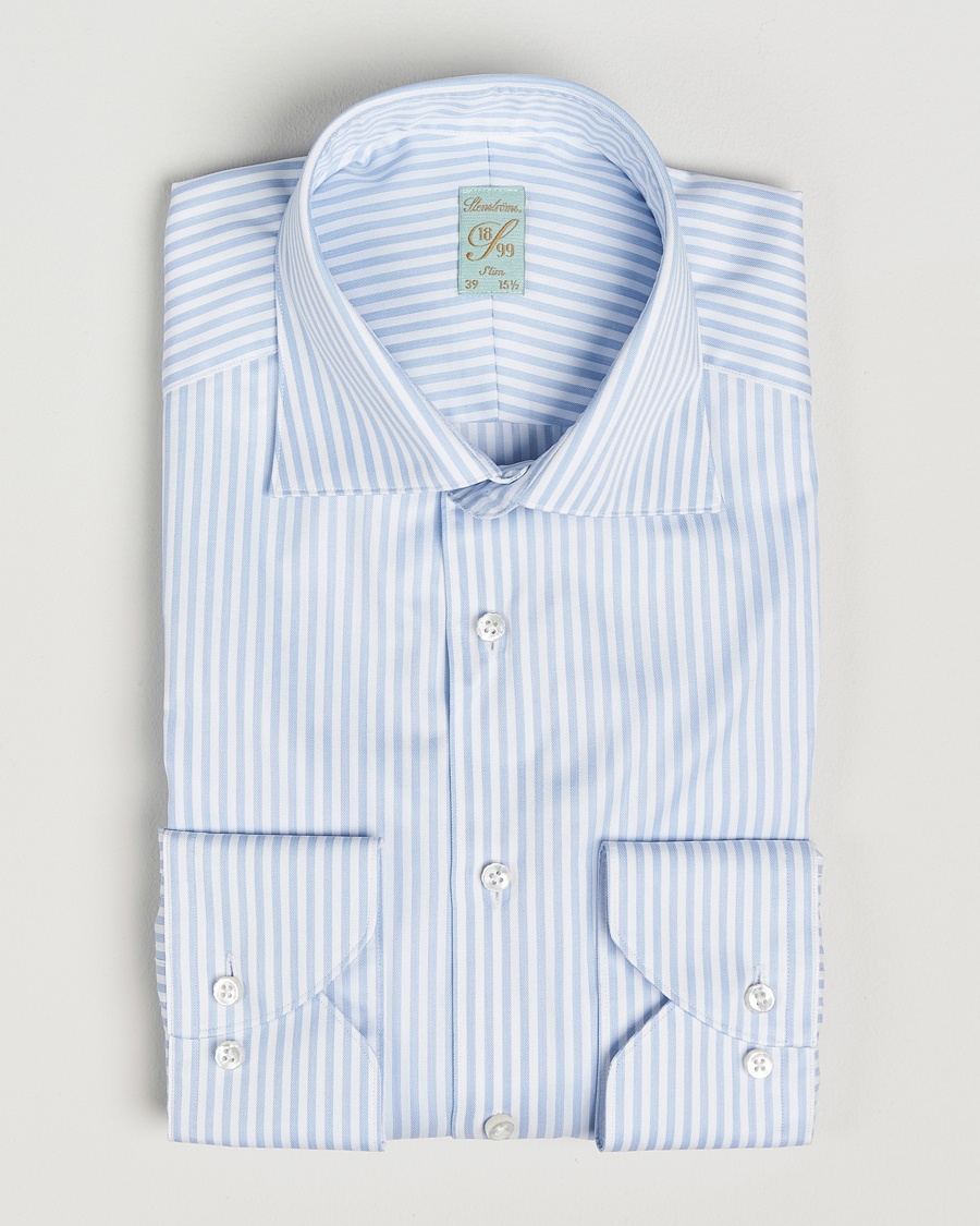 Stenströms 1899 Slim Striped Cotton Twill Shirt Blue/White – Bleu
