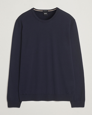 BOSS BLACK Leno Wool Crew Neck Pullover Dark Blue – Bleu