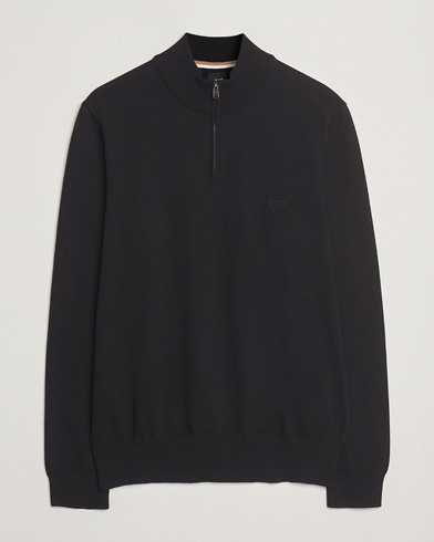 BOSS BLACK Padro Cotton Knitted Half Zip Black – Noir