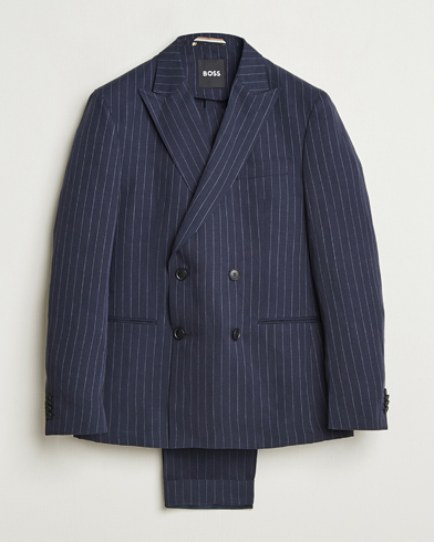 BOSS BLACK Huge Double Breasted Pinstriped Suit Dark Blue – Bleu