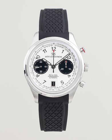Sjöö Sandström Royal Steel Chronograph 40mm Black Rubber White Dial – Blanc