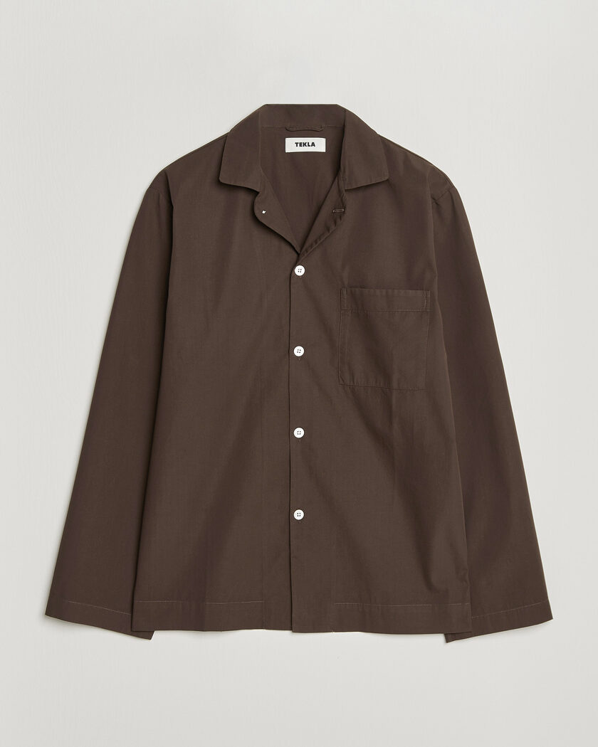 Tekla Poplin Pyjama Shirt Coffee – Marron