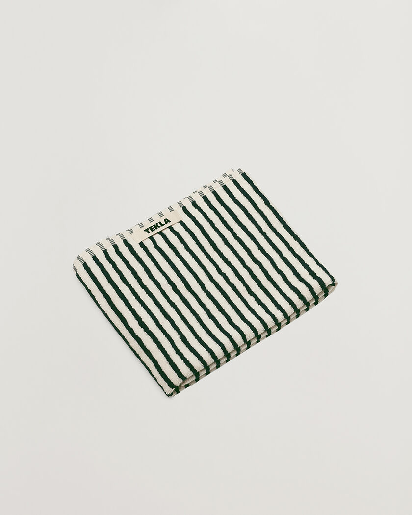 Tekla Organic Terry Hand Towel Racing Green Stripes – Vert