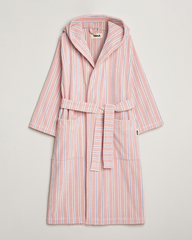 Tekla Organic Terry Hooded Bathrobe Candy Stripes – Rose