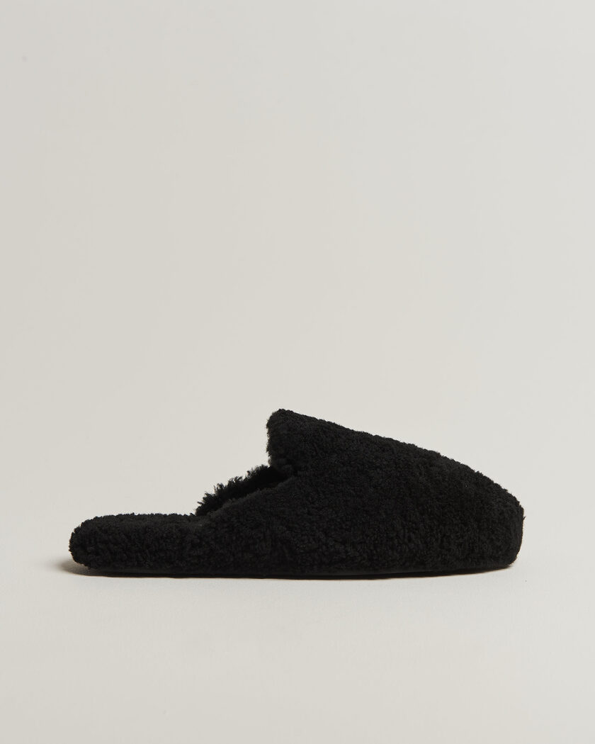 Tekla Lambswool Shearling Slippers Black – Noir