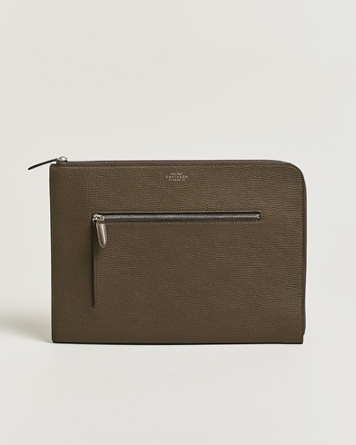 Smythson Ludlow Small Laptop Case With Dark Olive – Vert