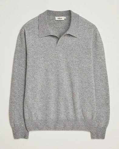 Altea Knitted Long Sleeve Polo Grey Melange – Gris