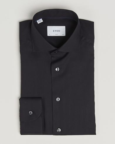Eton Slim Fit Wrinkle Free Flannel Shirt Black – Noir
