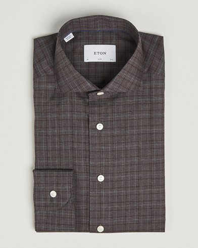 Eton Slim Fit Checked Wrinkle Free Flannel Shirt Red – Marron