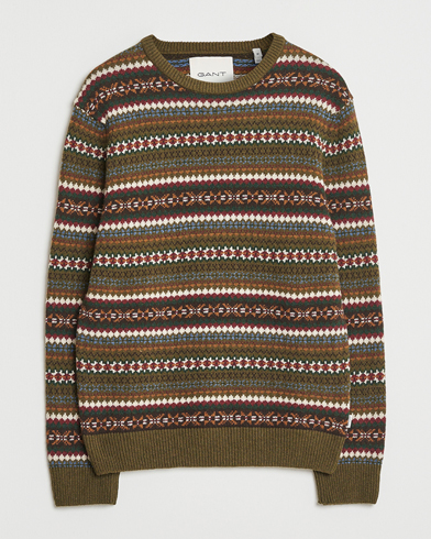 Gant Fair Isle Knitted Crew Neck Sweater Country Green – Vert