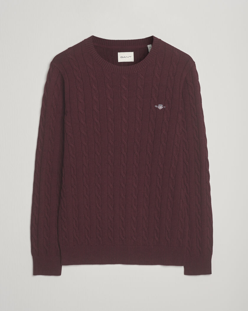 Gant Cotton Cable Crew Neck Pullover Bordeaux Melange – Rouge