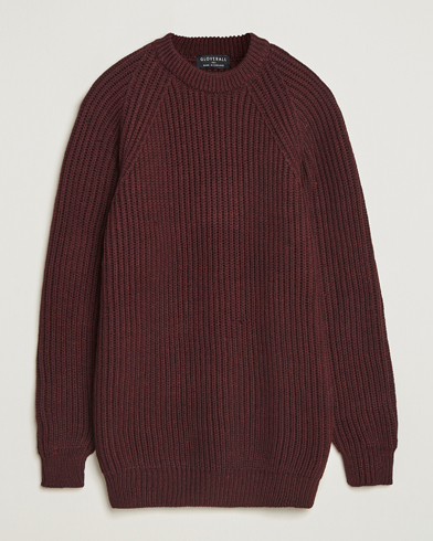 Gloverall Fisherman Rib Chunky Wool Crew Neck Burgundy – Rouge