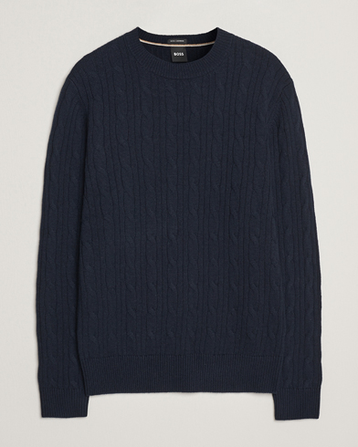 BOSS BLACK Hetico Wool/Cashmere Cable Sweater Dark Blue – Bleu