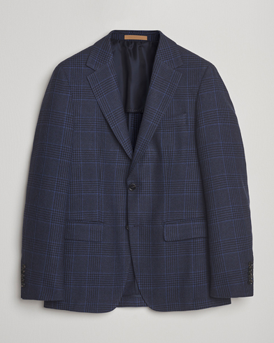 BOSS CAMEL Jeff Wool Checked Blazer Dark Blue – Bleu