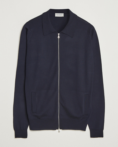 John Smedley Alston Extra Fine Merino Full Zip Midnight – Bleu