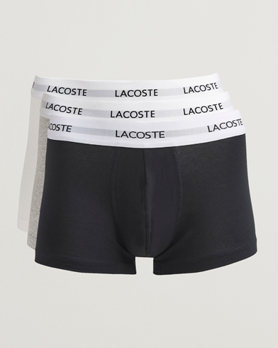 Lacoste 3-Pack Stretch Cotton Trunks Black/White/Grey – Blanc