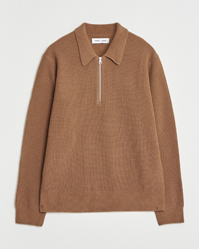 Samsøe Samsøe Isak Knitted Half Zip Polo Otter Brown – Marron