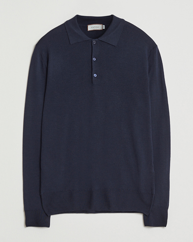 Canali Merino Wool Long Sleeve Polo Navy – Bleu
