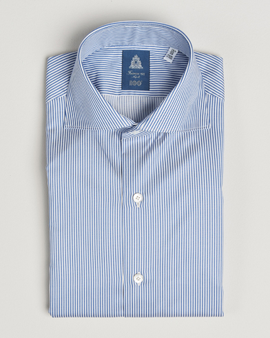 Finamore Napoli Milano Slim Cotton Twill Shirt Blue Stripe – Bleu