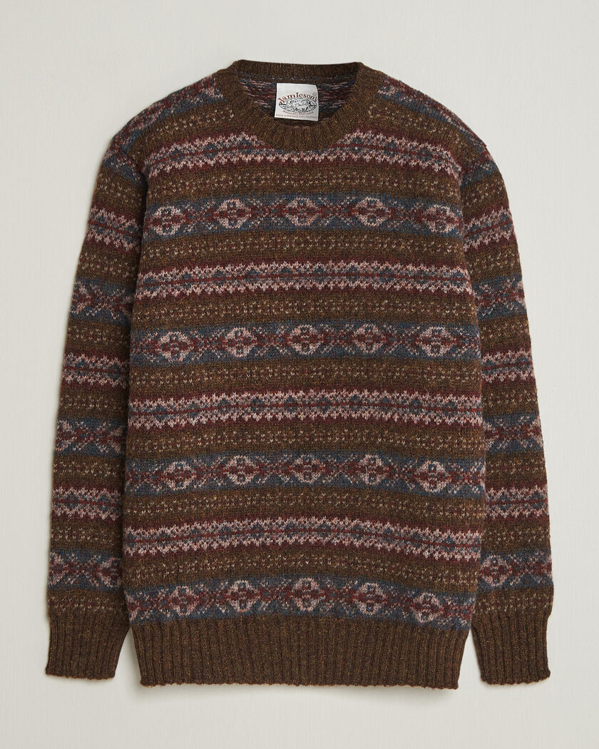 Jamieson's of Shetland Jamiesons Of Shetland All Over Fair Isle Pullover Crew Neck Moss Green – Vert
