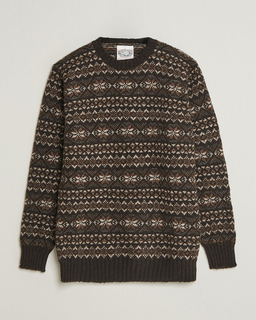 Jamieson's of Shetland Jamiesons Of Shetland All Over Fair Isle Pullover Crew Neck Dark Brown – Marron