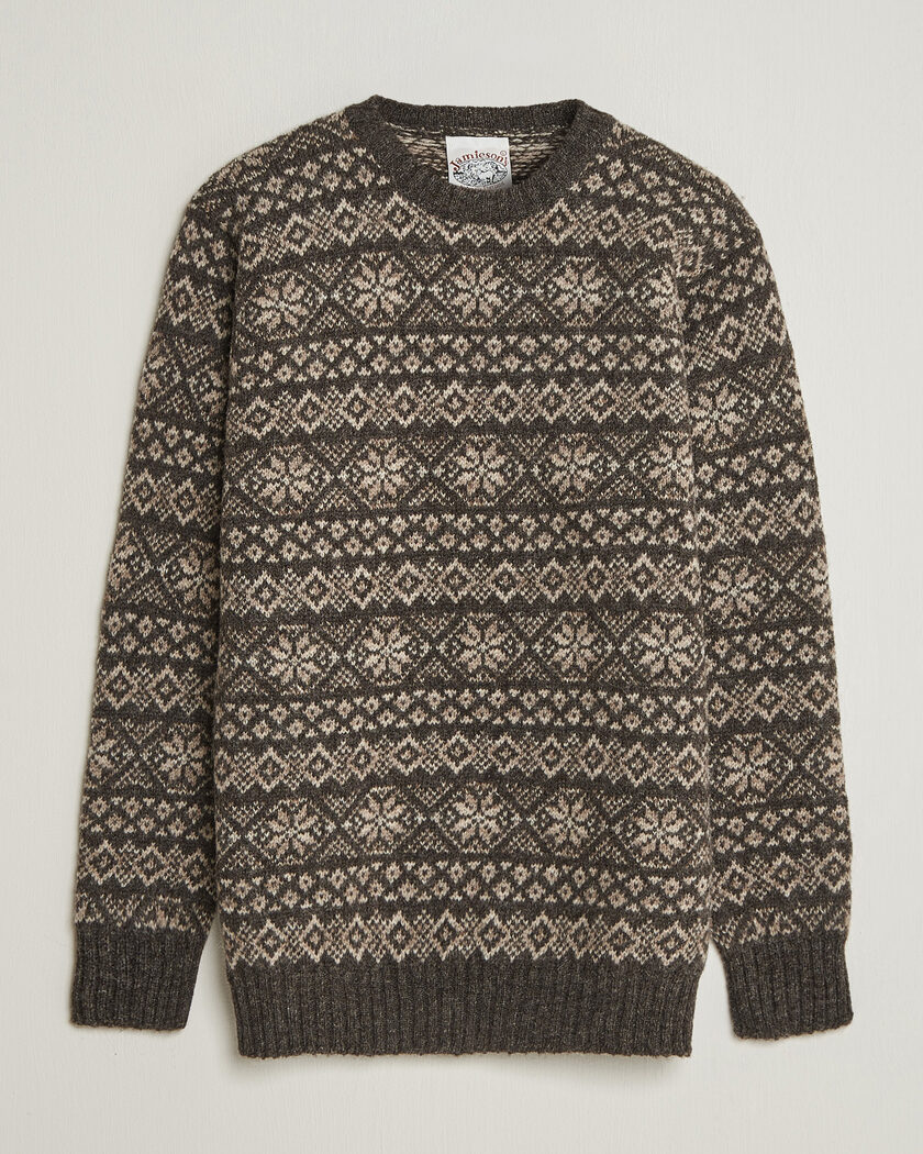 Jamieson's of Shetland Jamiesons Of Shetland All Over Fair Isle Pullover Crew Neck Grey – Gris