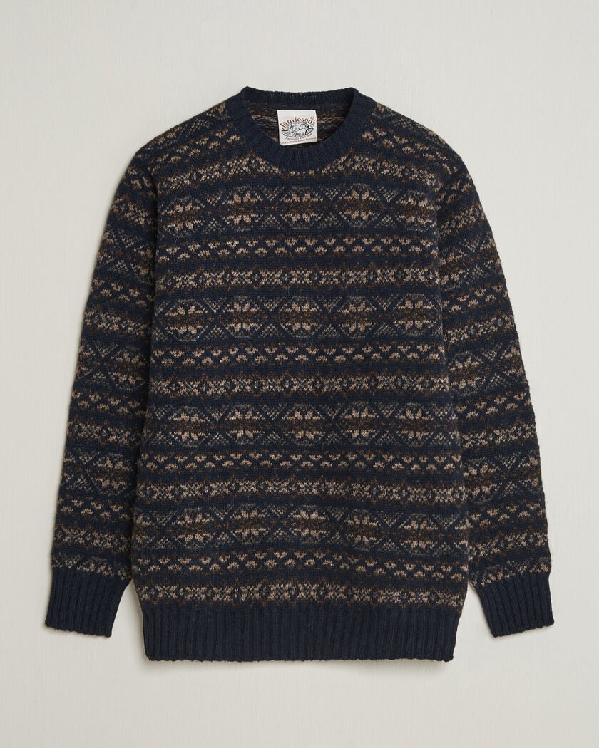 Jamieson's of Shetland Jamiesons Of Shetland All Over Fair Isle Pullover Crew Neck Navy – Bleu