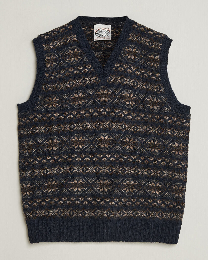 Jamieson's of Shetland Jamiesons Of Shetland All Over Fair Isle Slipover Navy – Bleu