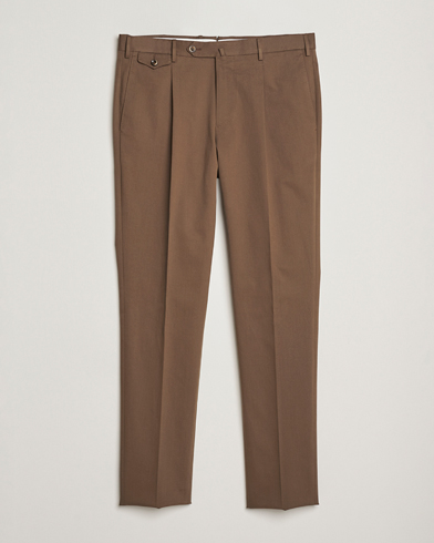 PT01 Slim Fit Pleated Cotton/Cashmere Trousers Dark Brown – Marron
