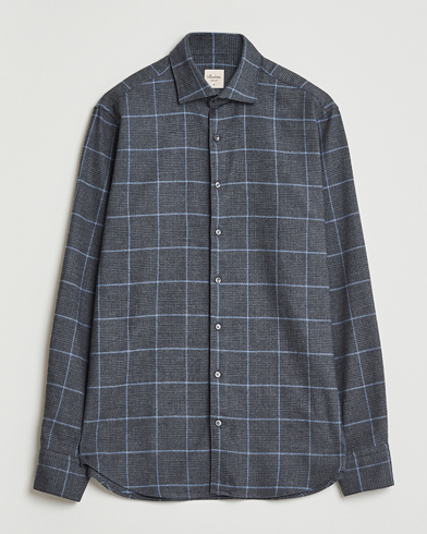 Stenströms Regular Fit Overcheck Flannel Shirt Dark Grey – Gris