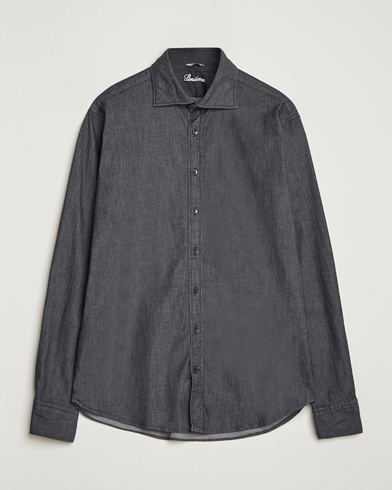 Stenströms Regular Fit Garment Washed Denim Shirt Black – Noir