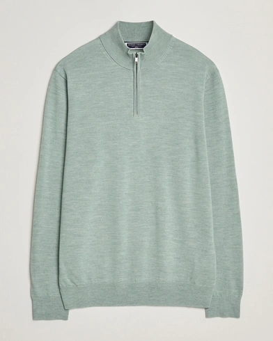 Charles Tyrwhitt Pure Merino Zip Neck Jumper Pale Teal Green – Vert