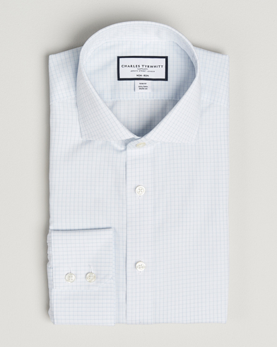 Charles Tyrwhitt Slim Fit Non Iron Poplin Check Shirt Ice Blue – Bleu