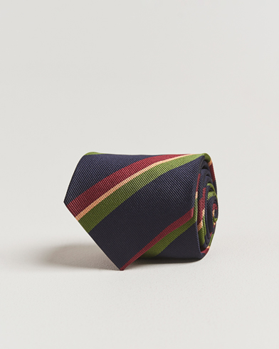 Drake's Sandwitch Stripe Reppe Silk Tie Navy – Bleu