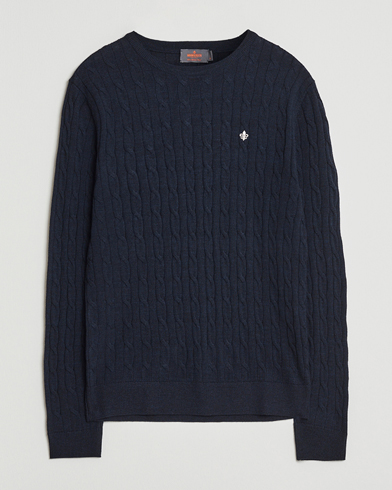 Morris Merino Cable O-Neck Navy – Bleu