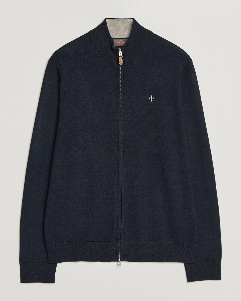 Morris Merino Full Zip Cardigan Navy – Bleu