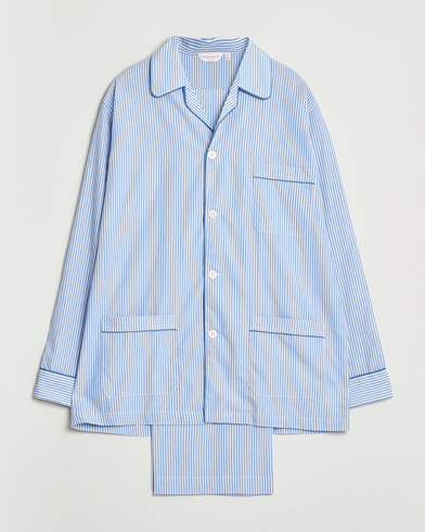 Derek Rose Striped Piped Cotton Pyjama Set Blue/White – Bleu