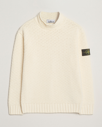 Stone Island Cotton Chenille Knitted Mock Neck Ivory – Blanc