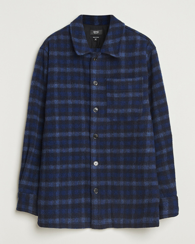 A.P.C. Stanley Wool Checked Shirt Jacket Dark Navy – Bleu