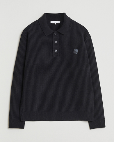 Maison Kitsuné Tonal Fox Head Wool Ribbed Polo Black – Noir