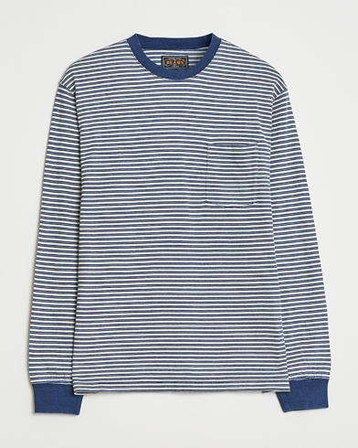 BEAMS PLUS Indigo Stripe Long Sleeve T-Shirt White/Navy – Bleu