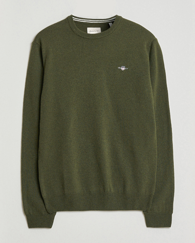Gant Superfine Lambswool Crew Neck Khaki Green Melange – Vert
