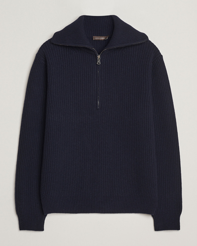 Oscar Jacobson Mauritz Chunky Wool Half-Zip Navy – Bleu