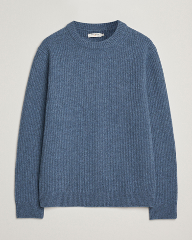 Nudie Jeans August Wool Rib Knitted Sweater Blue Melange – Bleu