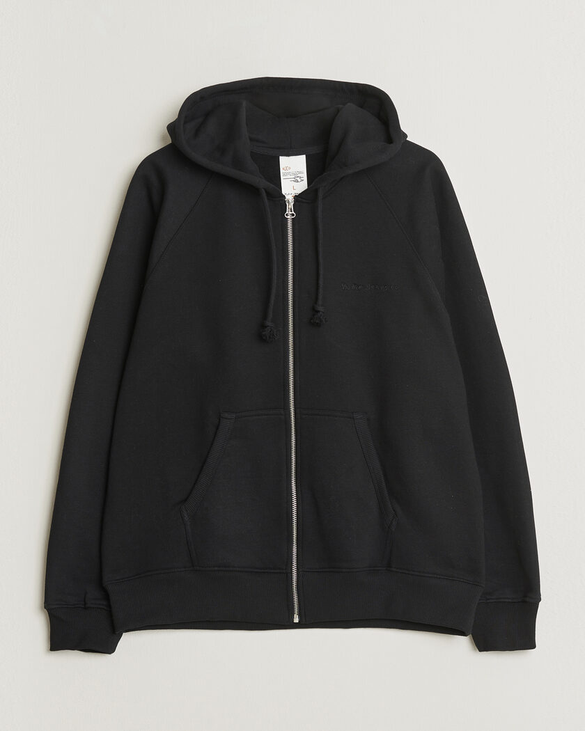 Nudie Jeans Gunde Logo Full Zip Hoodie Black – Noir
